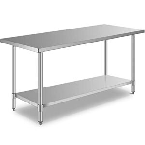 cuilvu stainless steel table 72" x 24" commercial work table outdoor food table kitchen table bbq prep table for garage, restaurant,hotel,home, warehouse, and kitchen silver