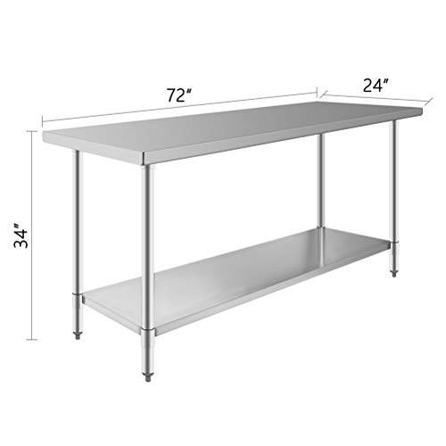 Cuilvu Stainless Steel Table 72" x 24" Commercial Work Table Outdoor Food Table Kitchen Table BBQ Prep Table for Garage, Restaurant,Hotel,Home, Warehouse, and Kitchen Silver