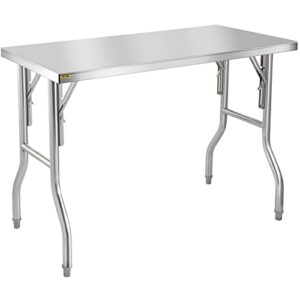 vevor 48 x 30 inch commercial prep, heavy-duty folding 661 lbs load, work table, silver stainless steel kitchen island