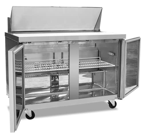 FSE 47-Inch Two-Door Refrigerated Commercial Salad/Sandwich Prep Table, 12 Cubic Feet, Stainless Steel, 115 v, (MRSL-2D)