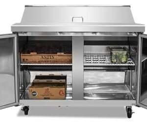 FSE 47-Inch Two-Door Refrigerated Commercial Salad/Sandwich Prep Table, 12 Cubic Feet, Stainless Steel, 115 v, (MRSL-2D)