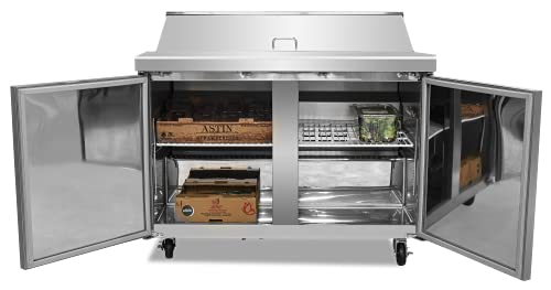 FSE 47-Inch Two-Door Refrigerated Commercial Salad/Sandwich Prep Table, 12 Cubic Feet, Stainless Steel, 115 v, (MRSL-2D)