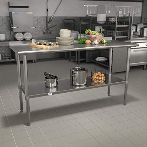 EMMA + OLIVER Stainless Steel 18 Gauge Kitchen Prep and Work Table with Backsplash and Shelf, NSF - 60" W x 24" D