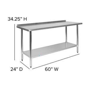 EMMA + OLIVER Stainless Steel 18 Gauge Kitchen Prep and Work Table with Backsplash and Shelf, NSF - 60" W x 24" D