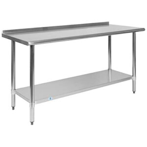 EMMA + OLIVER Stainless Steel 18 Gauge Kitchen Prep and Work Table with Backsplash and Shelf, NSF - 60" W x 24" D