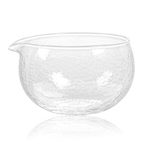 textured glass matcha bowl with pouring spout - handmade japanese style matcha green tea ceremony chawan 400ml 13.5 oz big glass salad porridge juice bowl cup
