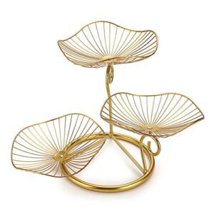 OwnMy 3-Tier Fruit Basket Stand Decorative Iron Fruit Bowl, Metal Wire Fruit Holder Storage Trays Table Countertop Holder for Vegetables Bread Snack, Modern Fruit Bowls for Kitchen Home Use (Gold)