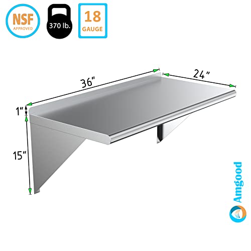 AmGood 24" X 36" Stainless Steel Wall Shelf | Metal Shelving | Garage, Laundry, Storage, Utility Room | Restaurant, Commercial Kitchen | NSF