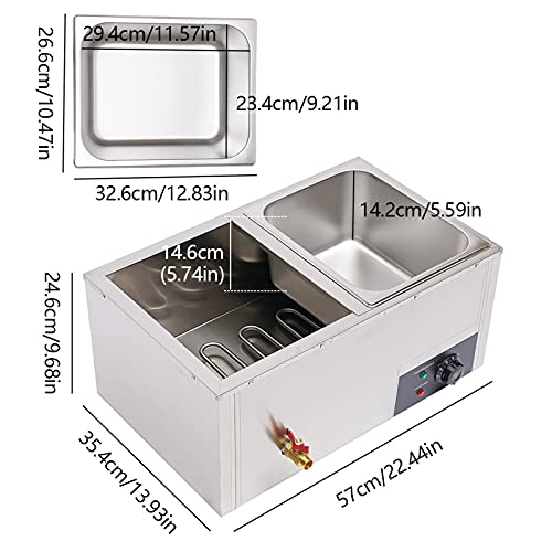 2-Pan Electric Commercial Food Warmer, 110V 850W Stainless Steel Bain-Marie Buffet Countertop Buffet Steamer Steam Table Wet Heat (2-pan)