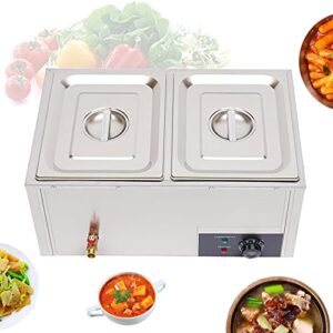 2-Pan Electric Commercial Food Warmer, 110V 850W Stainless Steel Bain-Marie Buffet Countertop Buffet Steamer Steam Table Wet Heat (2-pan)