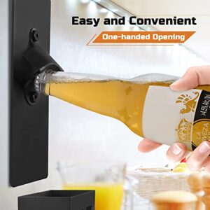 DOUBLE TJP Magnetic Bottle Opener with Cap Catcher - Wall Mounted Beer Bottle Opener Cap Collector for Fridge, Kitchen, Bar, Ideal Gift for Men Women, Black