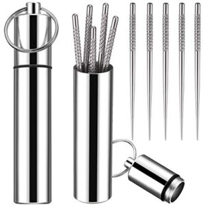 portable mini pocket titanium toothpick holder with 10 pieces reusable titanium toothpicks waterproof toothpick case toothpick fruit picks with keyring for outdoor picnic camping traveling supplies