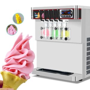 kolice commercial desktop 5 flavors soft serve ice cream machine, gelato ice cream maker-etl, 5 different discharge nozzles, upper tanks refrigerated, transparent dispenser set
