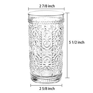 Bekith 6 Pack 12 oz Romantic Water Glasses, Premium Drinking Glasses Tumblers for Beverages, Beer, Refreshments, Vintage Glassware Set for Dinner Parties, Bars, Restaurants