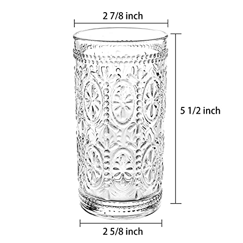 Bekith 6 Pack 12 oz Romantic Water Glasses, Premium Drinking Glasses Tumblers for Beverages, Beer, Refreshments, Vintage Glassware Set for Dinner Parties, Bars, Restaurants