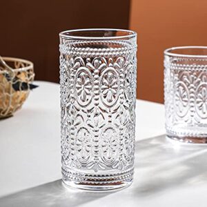 Bekith 6 Pack 12 oz Romantic Water Glasses, Premium Drinking Glasses Tumblers for Beverages, Beer, Refreshments, Vintage Glassware Set for Dinner Parties, Bars, Restaurants