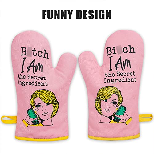 Miracu Oven Mitt, Funny Kitchen Cooking Oven Mitts - Pink Kitchen Accessories, Housewarming Gifts for Women, House Warming Gifts New Home House - Fun Birthday Baking Gifts for Women, Wife, Mom, Her