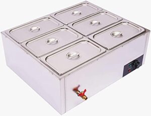 6-pan commercial food warmer buffet server food warming tray electric food steamer stainless steel chafing dishes table steamer soup station w/6 covers, adjustable heat buffet electric countertop