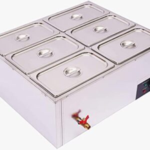 6-Pan Commercial Food Warmer Buffet Server Food Warming Tray Electric Food Steamer Stainless Steel Chafing Dishes Table Steamer Soup Station W/6 Covers, Adjustable Heat Buffet Electric Countertop