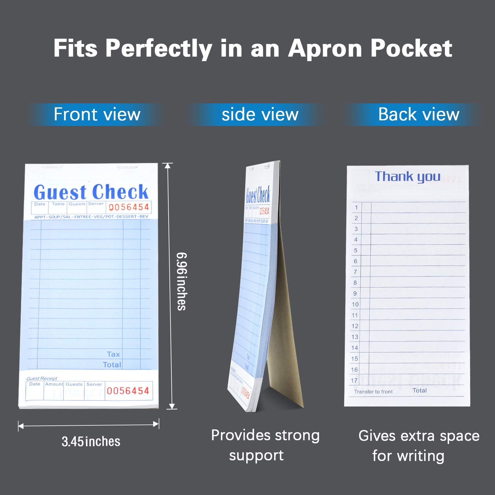 Guest Check Book, Server Note Pads and Waitress Order Pads, 50 Checks Per Book for Total 300 Guest Checks, 3.5" x 6.75" (300)