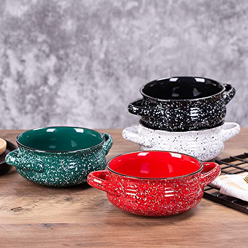 Cutiset 20 Ounce Speckled Glaze Ceramic Soup Bowls with Handles,for French onion, Soup, Chili, Set of 4