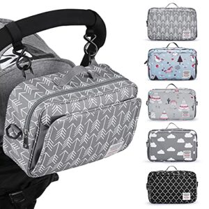 universal stroller caddy accessories all-in-one baby organizer with insulated pocket,capacity for diapers, toys & snacks, dark gray