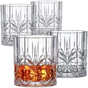 amazing abby - whitney - 14-ounce plastic whiskey glasses (set of 4), plastic wine glasses, reusable, bpa-free, shatter-proof, dishwasher-safe, perfect for poolside, outdoors, camping, and more