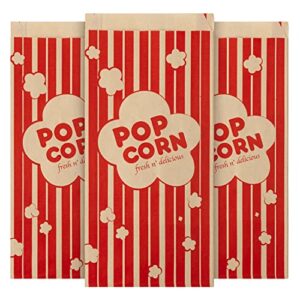 1 oz paper popcorn bags bulk (100 pack) small kraft & red pop-corn bag disposable for carnival themed party, movie night, halloween, popcorn machine accessories & supplies, individual servings