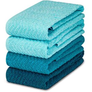 decorrack 4 large kitchen towels, 100% cotton, 15 x 25 inches, absorbent dish drying cloth, perfect for kitchen, solid color hand towels, turquoise (4 pack)