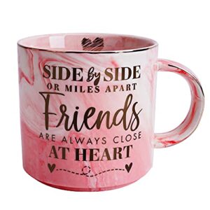 long distance best friend birthday gifts for women - funny friendship gift - gifts for bff, bestfriend, besties, sister, her - side by side or miles apart - cute pink marble mug, 11.5oz coffee cup