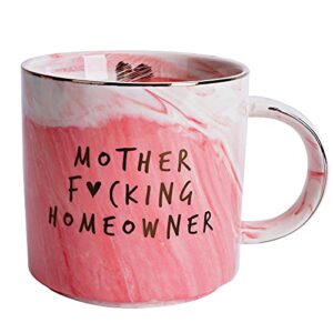 hendson housewarming gifts for women - first home house gifts for new home owner - funny first time house warming gift ideas - mother homeowner - pink marble mug presents, 11.5oz coffee cup