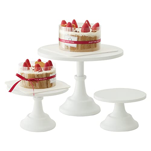 ATRDTO Set of 3 Pieces Cake Stands Iron Cake Holder Dessert Display Plate Serving Tray for Baby Shower Wedding Birthday Party (White)