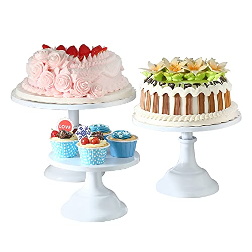 ATRDTO Set of 3 Pieces Cake Stands Iron Cake Holder Dessert Display Plate Serving Tray for Baby Shower Wedding Birthday Party (White)