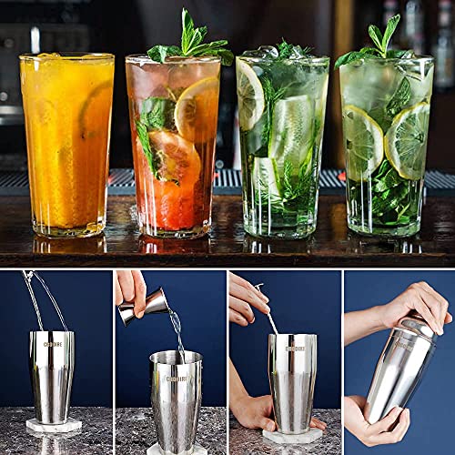 Martini Shaker Cocktail Shaker Set Drink Shaker Kit 24 Ounce Bar Shaker with Built in Strainer, Measuring Jigger, Mixing Spoon, 2 Liquor pourers, Stainless Steel Bar Tools