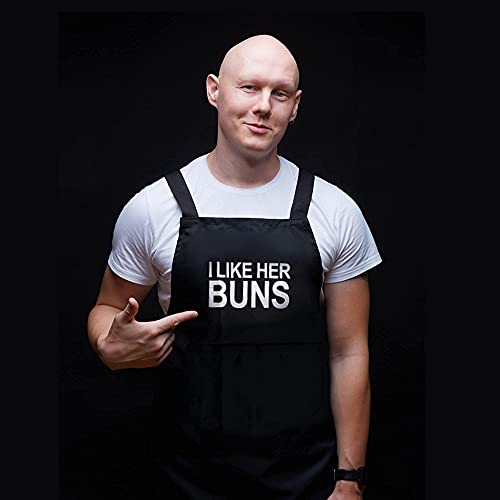 Funny Couple Aprons (2 Pack) & Gift Bag - I Like her Buns, I Like His Meat, Kitchen Couple Apron for Girlfriend, Boyfriend, Best Friend - Birthday, Engagement, Anniversary, Wedding Gift Idea - Forkit