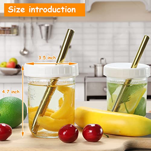 Pckydo Bubble Tea Cups 2 pack, Reusable Wide Mouth Smoothie Cups, Iced Coffee Cups With White Lids and Gold Straws Mason Jars Glass Cups, Travel Glass Drinking Bottle (16oz, Gold Straws)