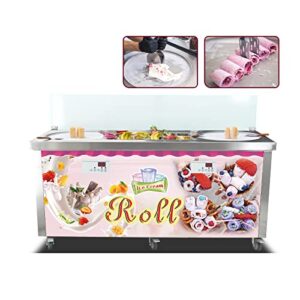commercial 22'' double round pans + 10 pcs refrigerated tanks fried ice cream rolled machine, gelato fry frozen yogurt ice cream maker for street snack food, kitchen, cafe shop, bar (etl certificate)