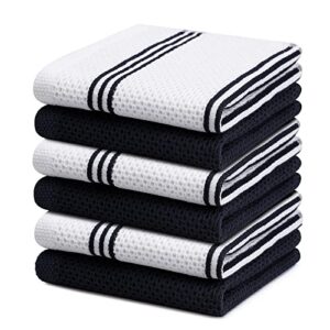 homaxy 100% cotton waffle weave stripe dish cloths, 12 x 12 inches, super soft and absorbent dish towels quick drying dish rags, 6-pack, white & black