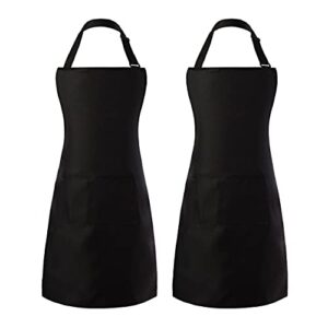 tosewever 2 pack adjustable bib apron, waterdrop resistant aprons with 2 pockets cooking kitchen restaurant aprons for women men chef, bbq drawing crafting outdoors (polyester-black, 2)