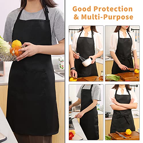 Tosewever 2 Pack Adjustable Bib Apron, Waterdrop Resistant Aprons with 2 Pockets Cooking Kitchen Restaurant Aprons for Women Men Chef, BBQ Drawing Crafting Outdoors (Polyester-Black, 2)