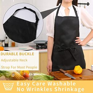 Tosewever 2 Pack Adjustable Bib Apron, Waterdrop Resistant Aprons with 2 Pockets Cooking Kitchen Restaurant Aprons for Women Men Chef, BBQ Drawing Crafting Outdoors (Polyester-Black, 2)