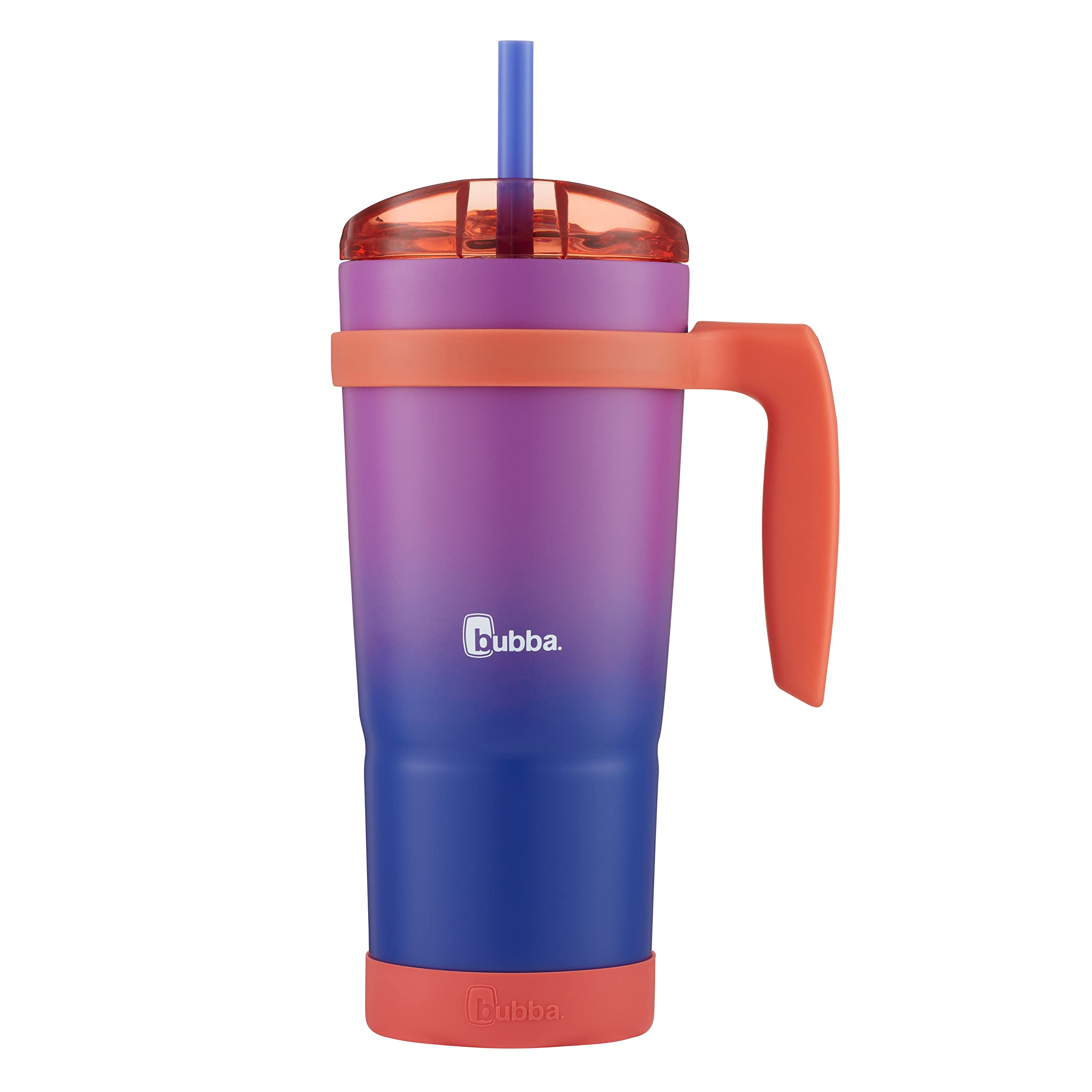 Bubba Brands Vacuum-Insulated Stainless Steel Tumbler with Lid, Straw, Removable Bumper and Handle, 32oz Reusable Iced Coffee or Water Cup, BPA-Free Travel Tumbler, Vineyard Ombre