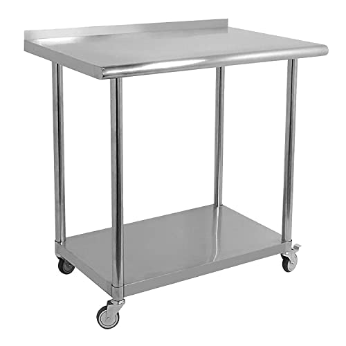 Nisorpa Stainless Steel Work Table with Caster Wheel 36" x 24" x 36" Kitchen Work Table Stainless Steel Commercial Kitchen Prep & Work Table w/Backsplash for Restaurant Home and Hotel