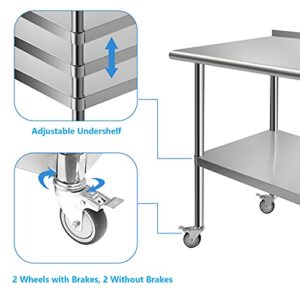 Nisorpa Stainless Steel Work Table with Caster Wheel 36" x 24" x 36" Kitchen Work Table Stainless Steel Commercial Kitchen Prep & Work Table w/Backsplash for Restaurant Home and Hotel