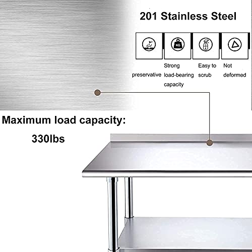 Nisorpa Stainless Steel Work Table with Caster Wheel 36" x 24" x 36" Kitchen Work Table Stainless Steel Commercial Kitchen Prep & Work Table w/Backsplash for Restaurant Home and Hotel