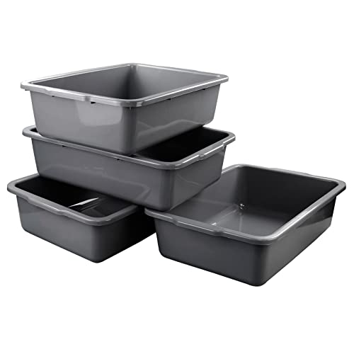 Obstnny 4-Pack 32 L Plastic Commercial Bus Tub, Large Utility Bus Boxes, Gray