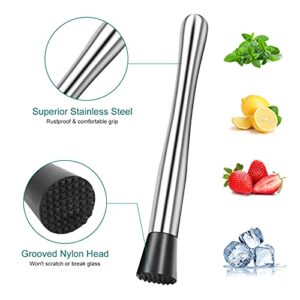 10 Inch Stainless Steel Cocktail Muddler and Mixing Spoon Professional Home Bar Tool Set