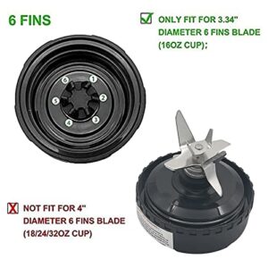 6 Fins Blender Extractor Blade Assembly Fits Ninja 16oz Cup Replacement Compatible with Nurti Ninja BL660 BL663 BL663CO BL665Q BL770 BL770A BL740 BL771 BL771C BL772 BL773CO BL780 BL740