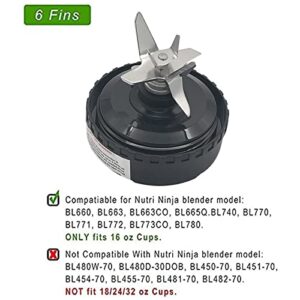 6 Fins Blender Extractor Blade Assembly Fits Ninja 16oz Cup Replacement Compatible with Nurti Ninja BL660 BL663 BL663CO BL665Q BL770 BL770A BL740 BL771 BL771C BL772 BL773CO BL780 BL740