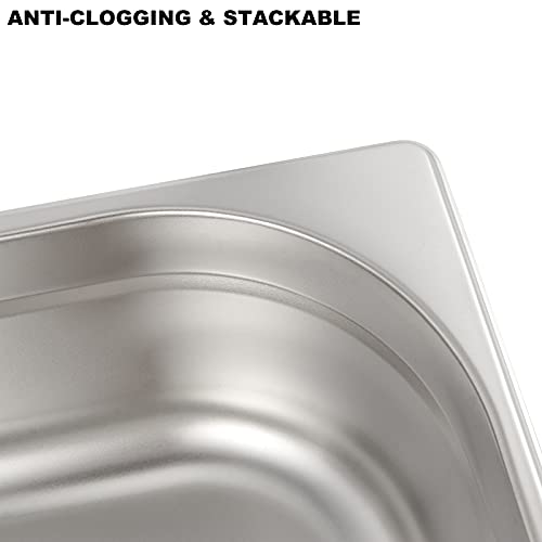 SHEUTSAN 3 Pack 1/2 Size x 4 Inches Deep, Silver Steam Table Pan 22 Gauge Stainless Steel, Anti-Clogging Hotel Catering Pan, Steam Table Water Pan for Restaurants, Hotels, Buffets